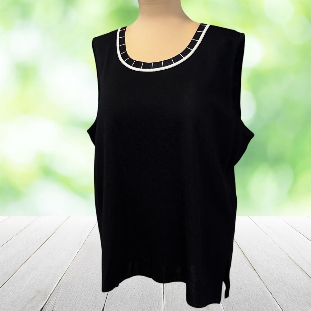 Vintage MISOOK Knit Top Sleeveless Shell Scoop Neck Tank Black White Plus 3X